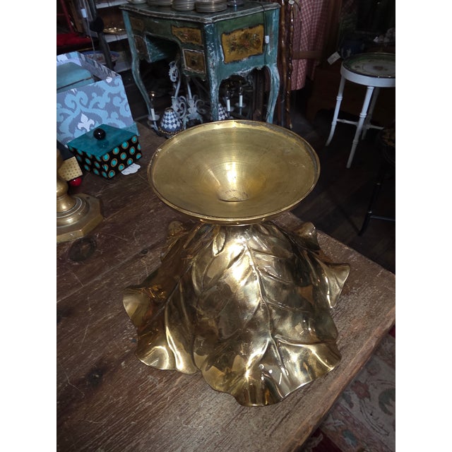 Vintage Brass Cabbage Leaf Compote For Sale - Image 4 of 10