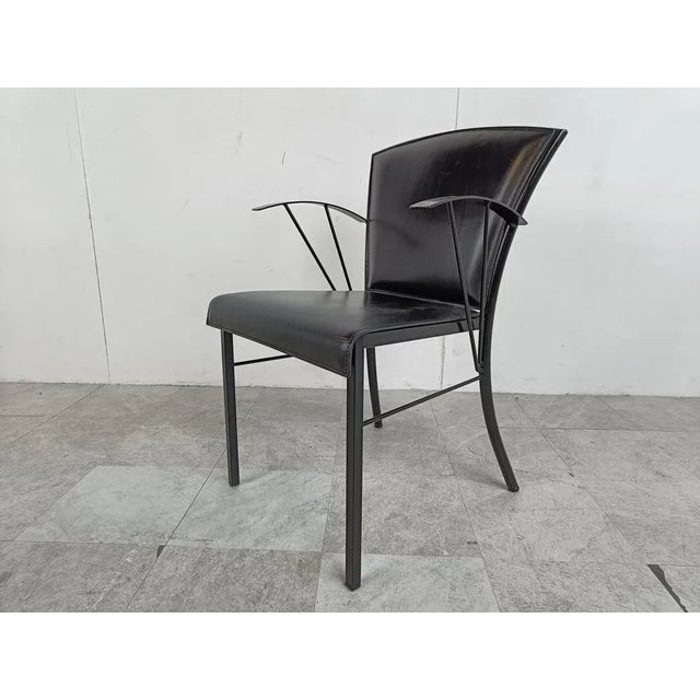 1980s Vintage Black Leather Dining Chairs by Arrben, 1980s, Set of 4 For Sale - Image 5 of 13