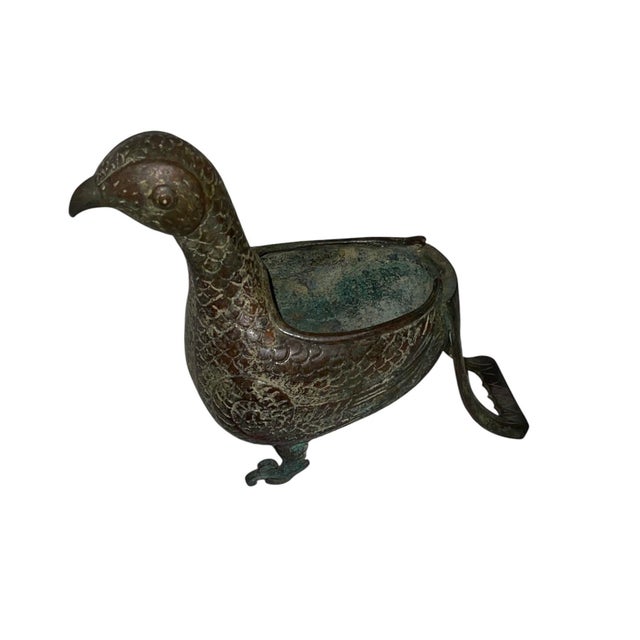 Chinese Archaistic Bronze Bird-Form Vessel With Verdigris Patina, 20th Century For Sale - Image 4 of 6