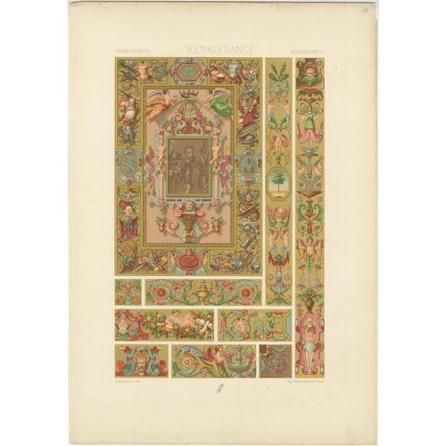 Blue Racinet, Renaissance Religious Ornament, 1873, Lithograph, Set of 3 For Sale - Image 8 of 11