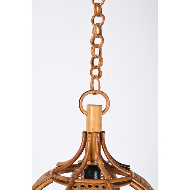 Mid-Century French Riviera Chapel Rattan and Wicker Chandelier, 1960s For Sale - Image 12 of 17