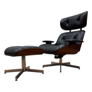 Vintage Mid-Century Modern Eames Style Lounge Chair & Ottoman For Sale
