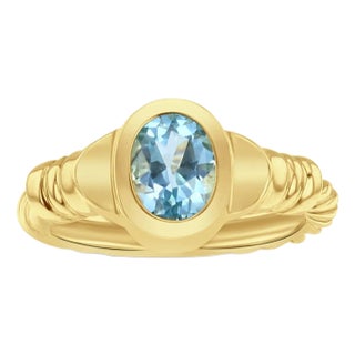 Oval Blue Topaz Solitaire Ring 14k Yellow Gold, Size 6 For Sale