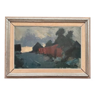 Arne Aspelin, Red Barn, 1950s, Oil on Canvas, Framed For Sale