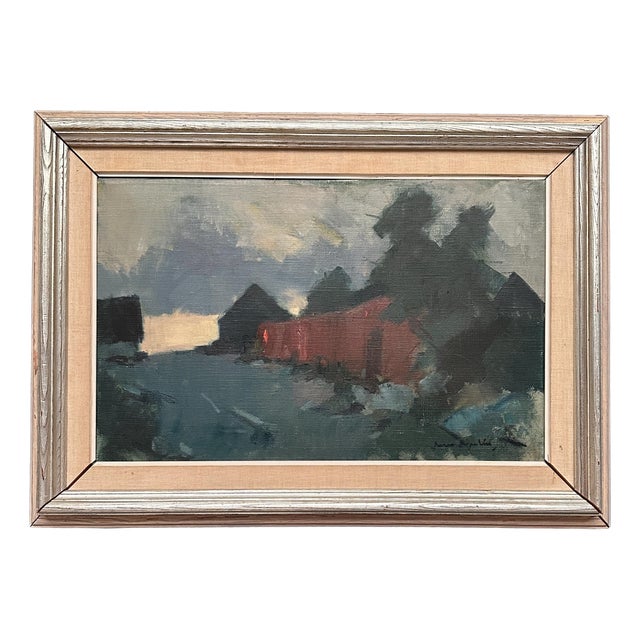 Arne Aspelin, Red Barn, 1950s, Oil on Canvas, Framed For Sale