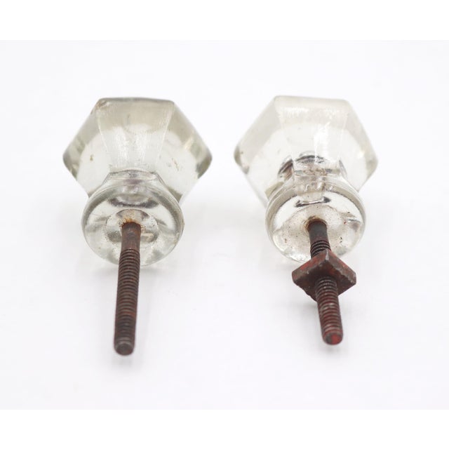 Pair of Vintage 1 In. Hexagon Clear Glass Cabinet Knobs For Sale - Image 4 of 4