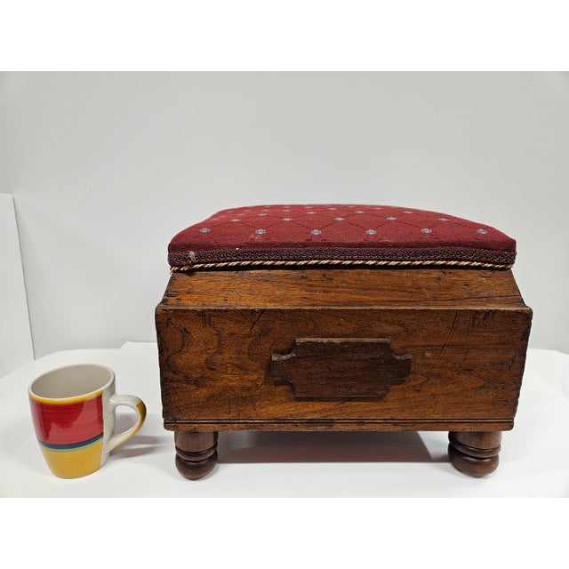 Square Victorian Burgundy Upholstered Footstool For Sale - Image 15 of 15