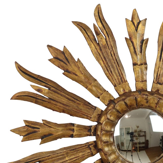 1950s Wooden Sunburst Mirror, 1950s For Sale - Image 5 of 16