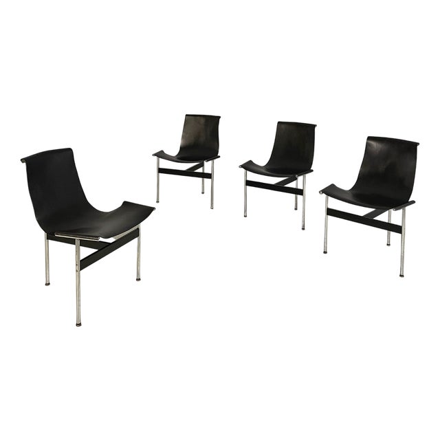 Italian Modern Leather T Chairs attributed to Katavolos, Littell and Kelley for ICF, 1960s, Set of 4 For Sale