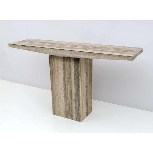 Italian Console Table in Travertine with Brass Details, 1970 For Sale - Image 9 of 11