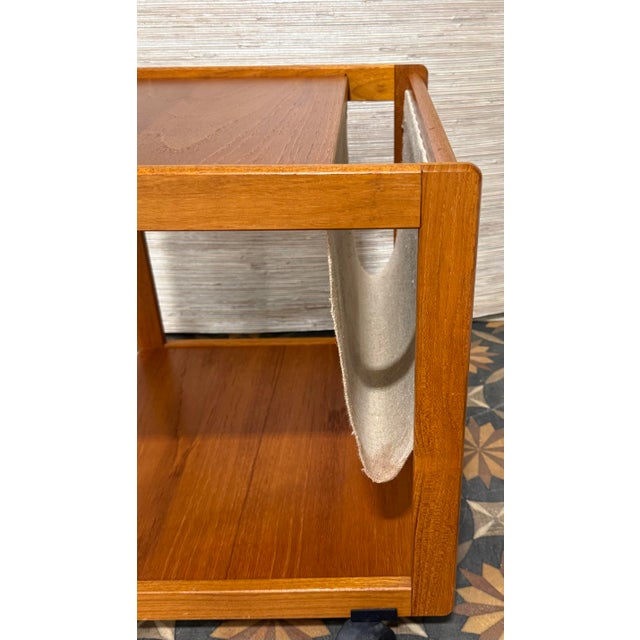 Mid-Century Modern Two-Tier Side Table With Magazine Rack | Wood & Cloth Sling For Sale - Image 4 of 6