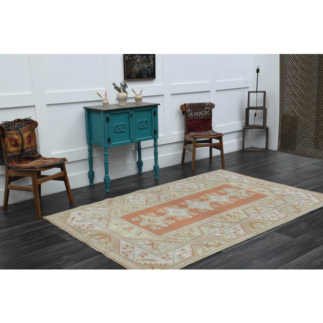 1970s 1970s Vintage Turkish Handmade Wool & Cotton Orange Area Rug For Sale - Image 5 of 11