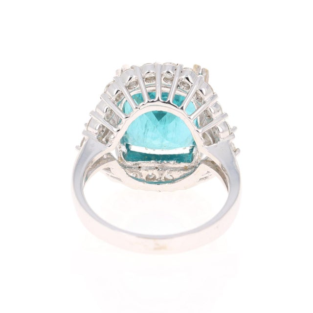 10.08 Carat Cushion Cut Apatite Diamond White Gold Cocktail Ring, Size 7.5 For Sale - Image 4 of 5