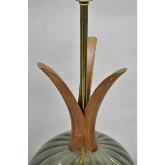 Vintage Mid Century Modern Ribbed Smoked Glass Orb Pineapple Table Lamps - Pair For Sale - Image 4 of 15