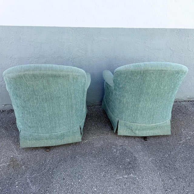 Postmodern Turquoise Fabric Clam Shell Scalloped Swivel Lounge Chairs by Stanley - A Pair For Sale In West Palm - Image 6 of 6