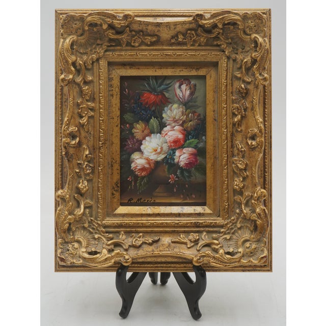 1980s Pair of Floral Still Life Oil on Board Paintings - Signed For Sale - Image 4 of 14