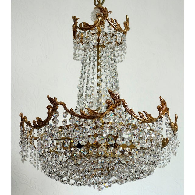 Mid-Century Modern Brass Lead and Crystal Chandelier from Palwa, 1970s For Sale - Image 3 of 15