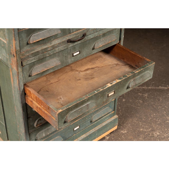 Antique Multi-Drawer Industrial Map Cabinet in Original Green Paint For Sale - Image 11 of 14