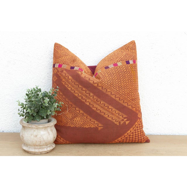 Textile Patiala Starbust, Antique Phulkari Embroidered Pillow Cover For Sale - Image 7 of 7