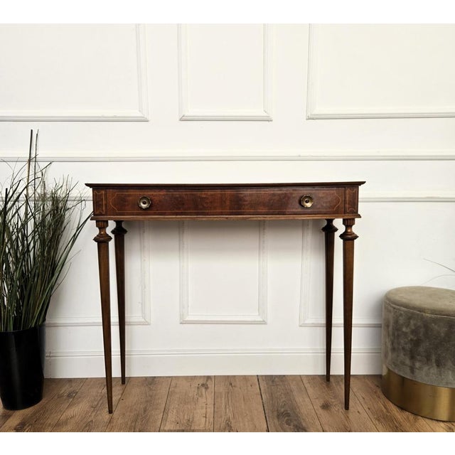 Wood Mid-Century Modern Italian Wood Inlay Console Table, 1960s For Sale - Image 7 of 10