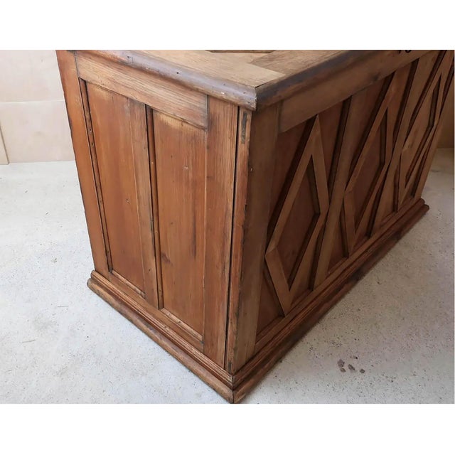 Late 19th Century Antique 19th Century Pine Coffer with Diamond-Shaped Panels, 1870s For Sale - Image 5 of 8