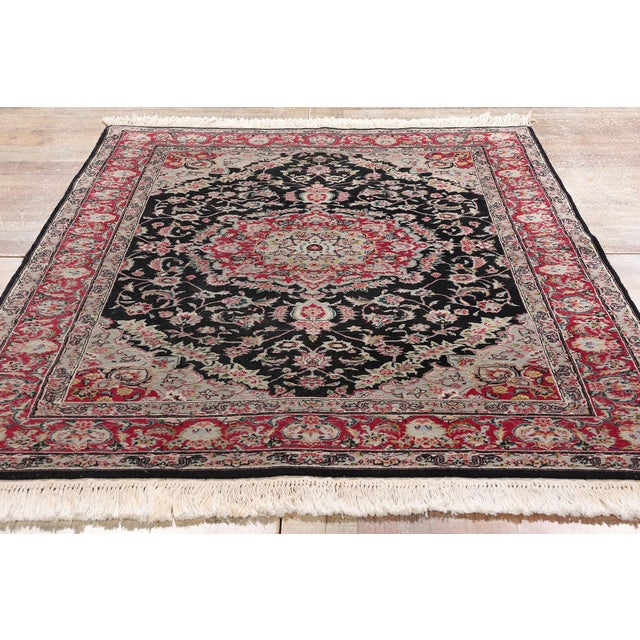 Black Vintage Chinese Tabriz Wool & Silk Rug - 04'00 X 05'09 For Sale - Image 8 of 9