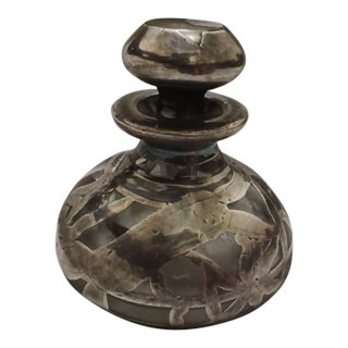 Vintage Perfume Bottle. Glass With Sterling Silver Inlay. Early 20th Century. For Sale