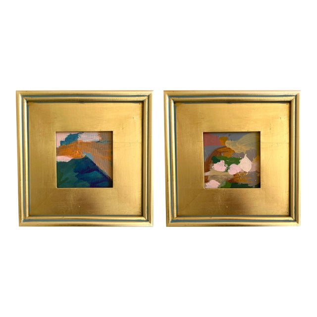 "Mountain and Clearing" Set of 2 Framed Mini Paintings by Jessalin Beutler For Sale
