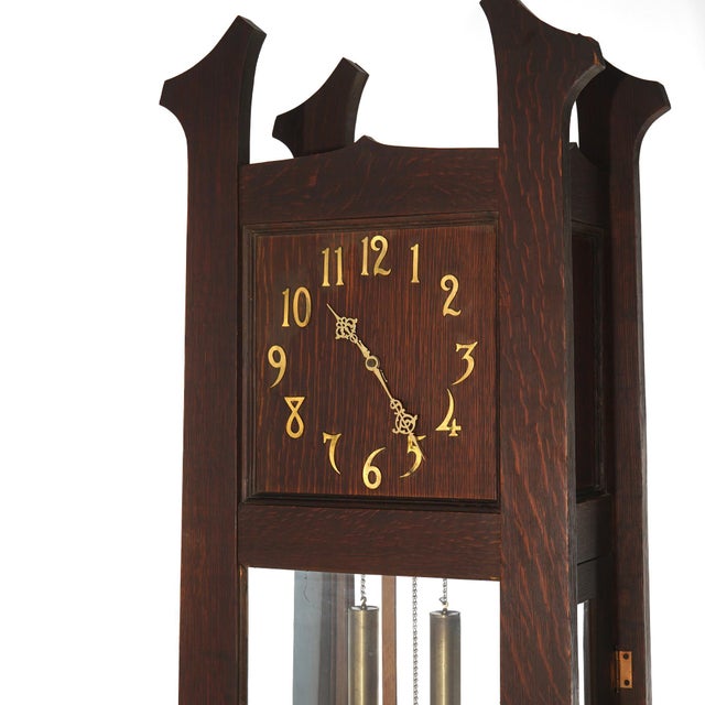 Wood Antique Arts & Crafts Mission Stickley School Oak Grandfather Clock Circa 1910 For Sale - Image 7 of 12