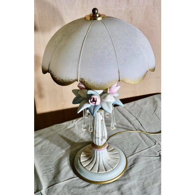 Vintage Italian Table Lamp in Porcelain and Glass For Sale - Image 3 of 8