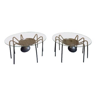 Pair of American Artisan Iron & Rebar Spider Sculptural Tables For Sale