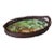 Vintage Hand Painted & Decoupaged Rattan Leopard Oval Serving Tray For Sale