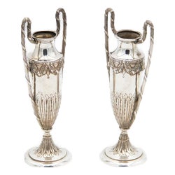 Small Silver Flower Vases with Reliefs, Set of 2 For Sale