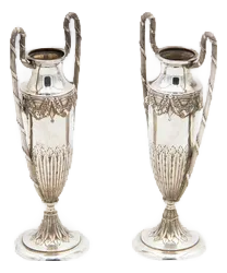 Small Silver Flower Vases with Reliefs, Set of 2