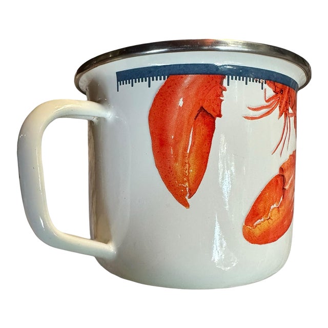 Vintage Golden Rabbit Lobster Porcelain Enamel Steel Mug For Sale