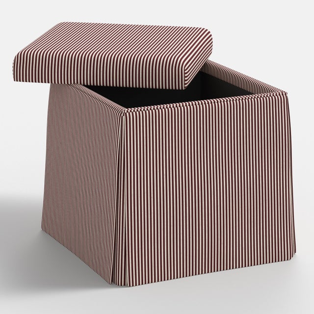 Transitional Dyer Cinnamon Stripe Skirted Storage Ottoman For Sale - Image 3 of 5