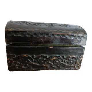 Cherub and Angel Italy Antique Black Leather Dometop Box For Sale