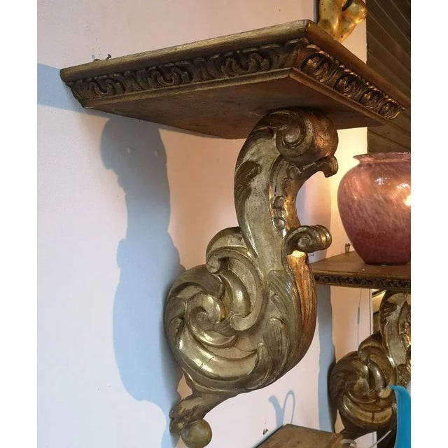 Large Baroque Giltwood Wall Brackets Shelf, Set of 2 For Sale - Image 4 of 8