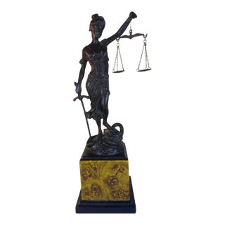 Original Antique 19th C Blind Lady Justice Bronze Signed A. Mayer For Sale