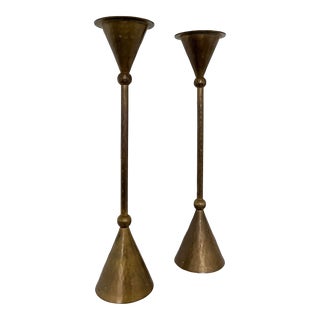 Vintage Italian Brass Candlesticks, Pair For Sale