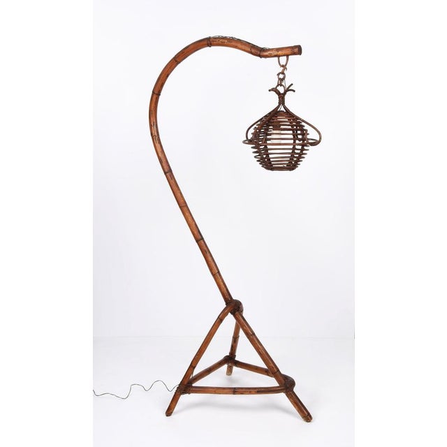 Mid-Century Italian Bamboo and Rattan Floor Lamp, 1950s For Sale - Image 6 of 18
