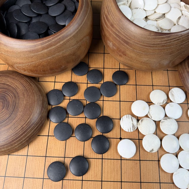 Japanese Go Set in Keyaki Wood with Stones, 1950s, Set of 3 For Sale - Image 17 of 18