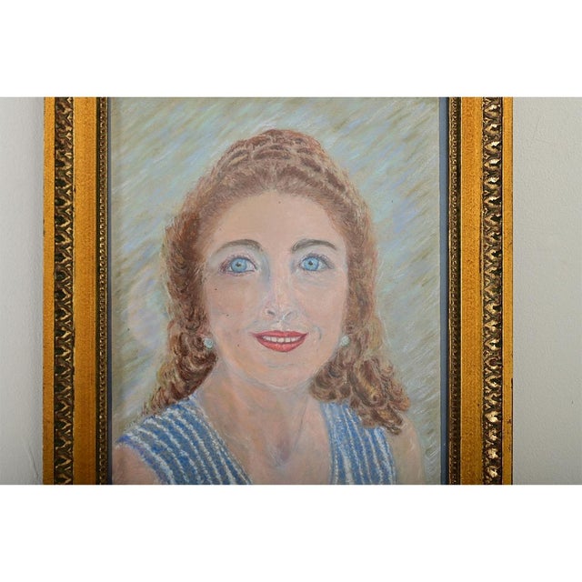 French Vintage Framed Pastel Portrait For Sale - Image 4 of 8