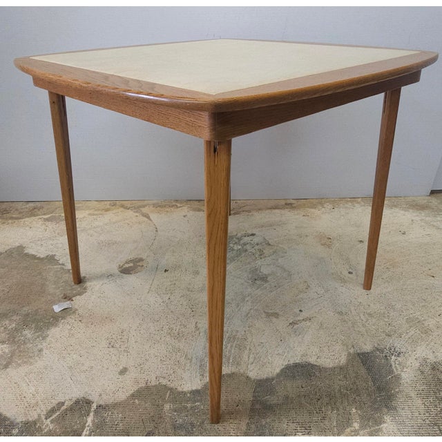 Mid-Century Oak and Pu Leather Top Folding Card Table For Sale In Washington DC - Image 6 of 8