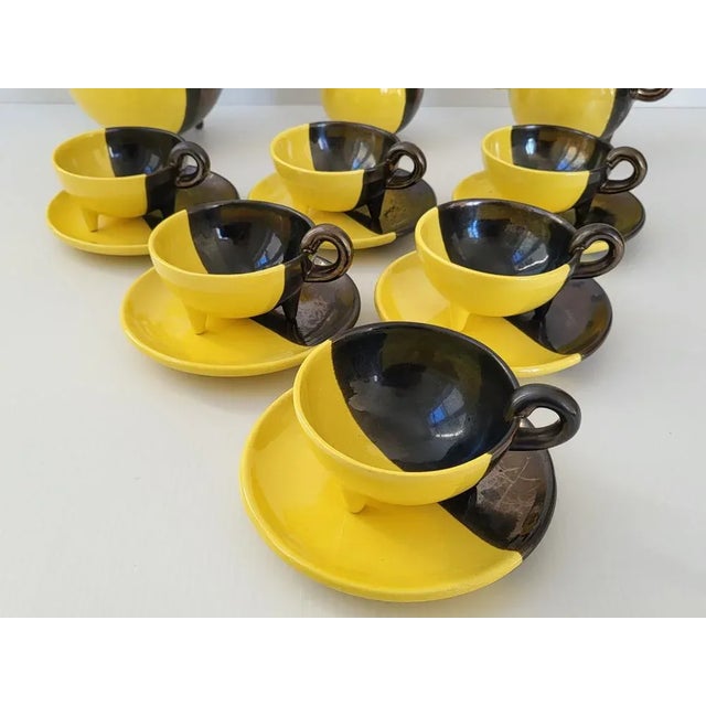 Vintage Two-Tone Ceramic Luc Coffee Service by Auguste Lucchesi, Vallauris, 1950s, Set of 15 For Sale - Image 9 of 10