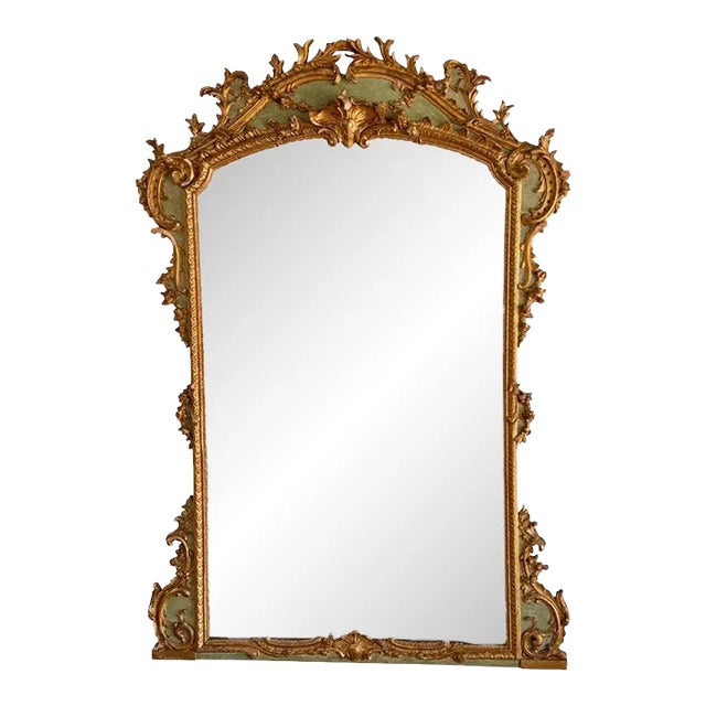 Large 19th Century French Green-Painted and Giltwood Mirror For Sale