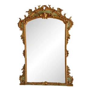 Large 19th Century French Green-Painted and Giltwood Mirror