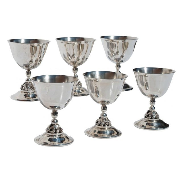 1950s 1950s Set of Six Mid Century Modern Alphonse La Paglia Sterling Silver Wine Goblets For Sale - Image 5 of 15