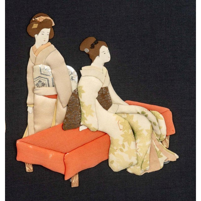 Mid 20th Century Japanese Figural Group Padded Silk Oshi-E Collage For Sale - Image 5 of 10