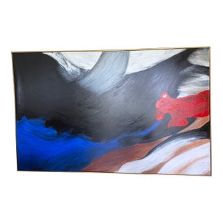 Preeth Mathialagan Large-Scale Contemporary Abstract Painting in Black, Ivory & Cobalt For Sale